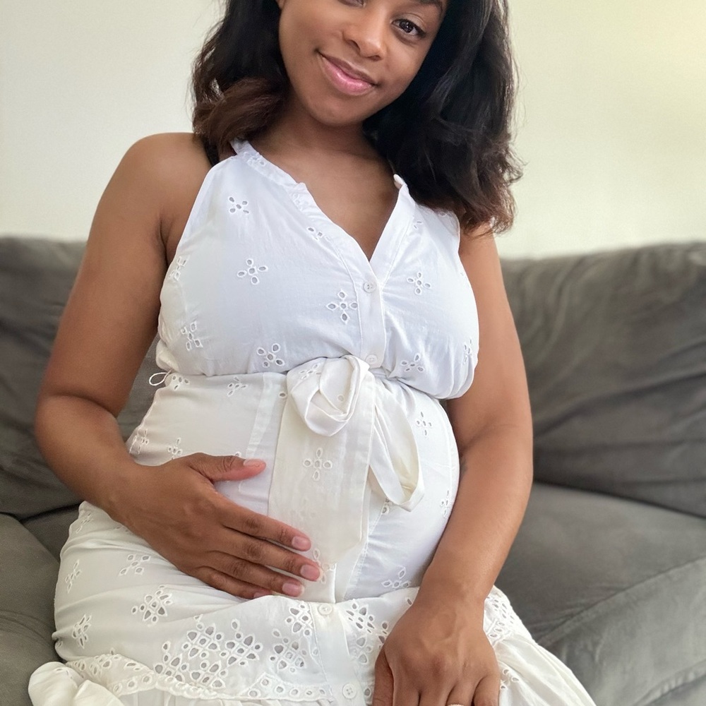 White Eyelet Halter Maternity Dress